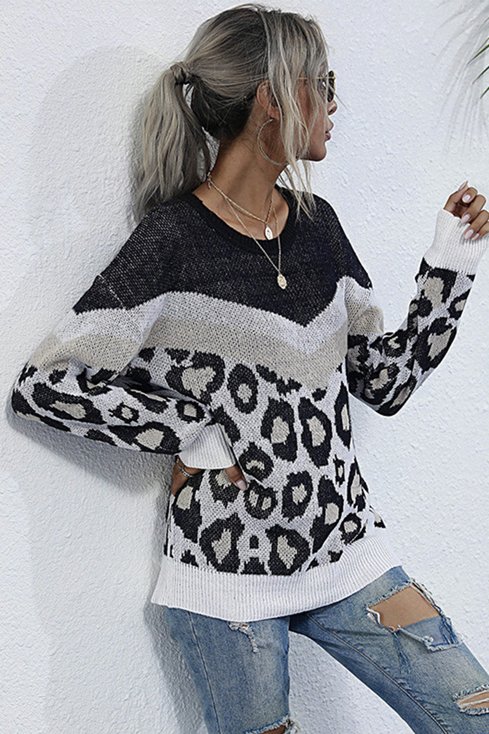 RadyRin Leopard Print Long-Sleeved Cozy Sweater for You