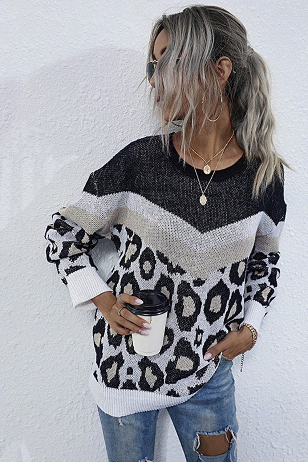 RadyRin Leopard Print Long-Sleeved Cozy Sweater for You
