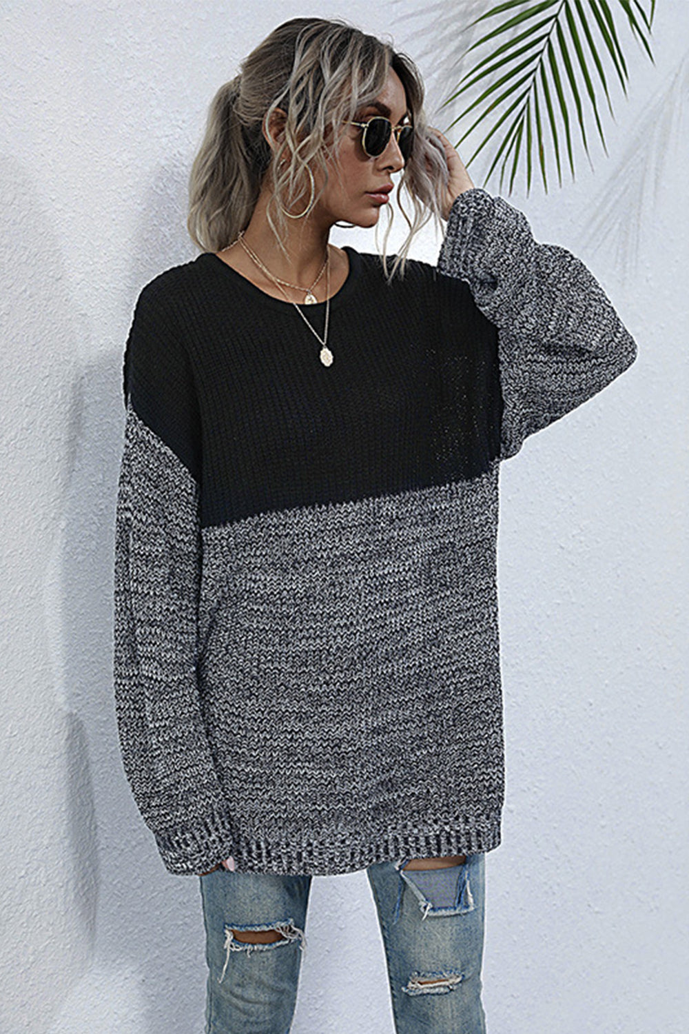 RadyRin Cozy Loose Fit Round Neck Sweater for All-Day Comfort