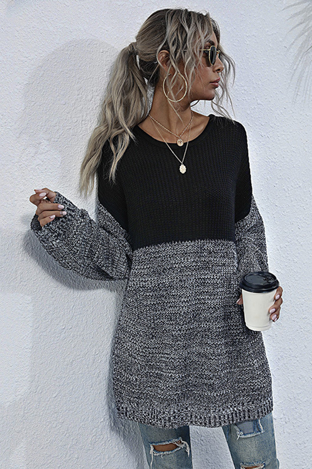 RadyRin Cozy Loose Fit Round Neck Sweater for All-Day Comfort