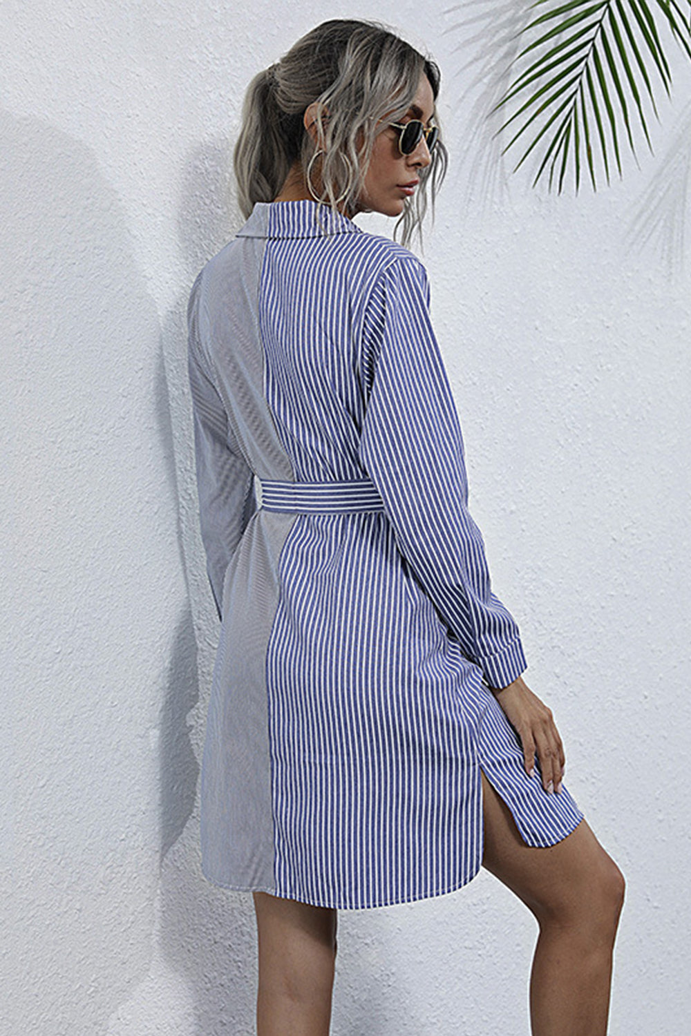 RadyRin Lace Up Slim Striped Cardigan Dress for Elegance