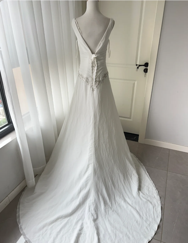 Elegant White Deep V-neck Beaded Chiffon Prom Dress Evening Dress P4213