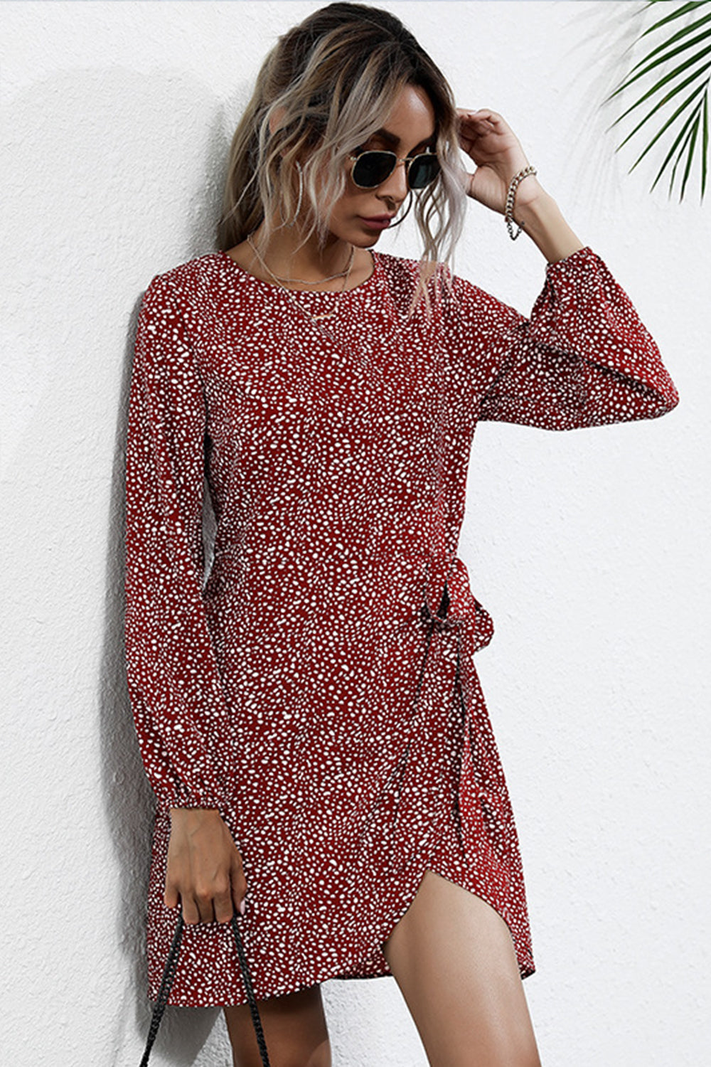 Irregular Long Sleeve Leopard Print Dress - Fashionpara