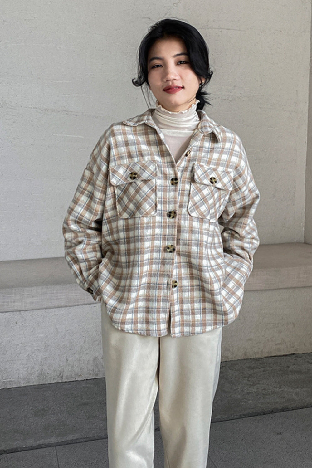 Thickened Vintage Flannel Plaid Coat for Cozy Warmth