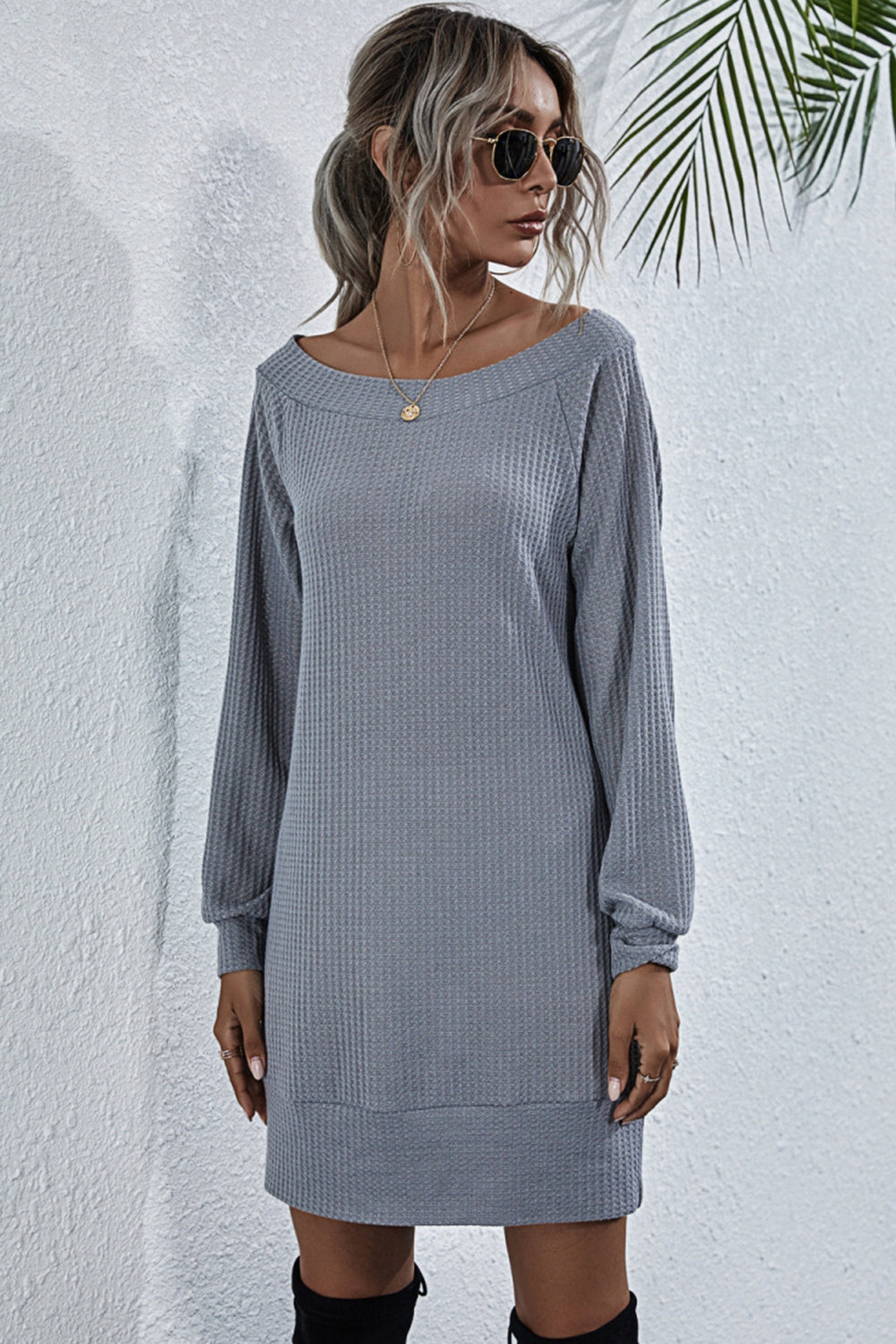 Off Shoulder Knitted Long Sleeve Dress - Fashionpara