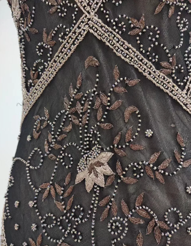 Vintage Black Mermaid V-Neck Backless Beaded Embroidered Chiffon Long Prom Dress Evening Dress P4215