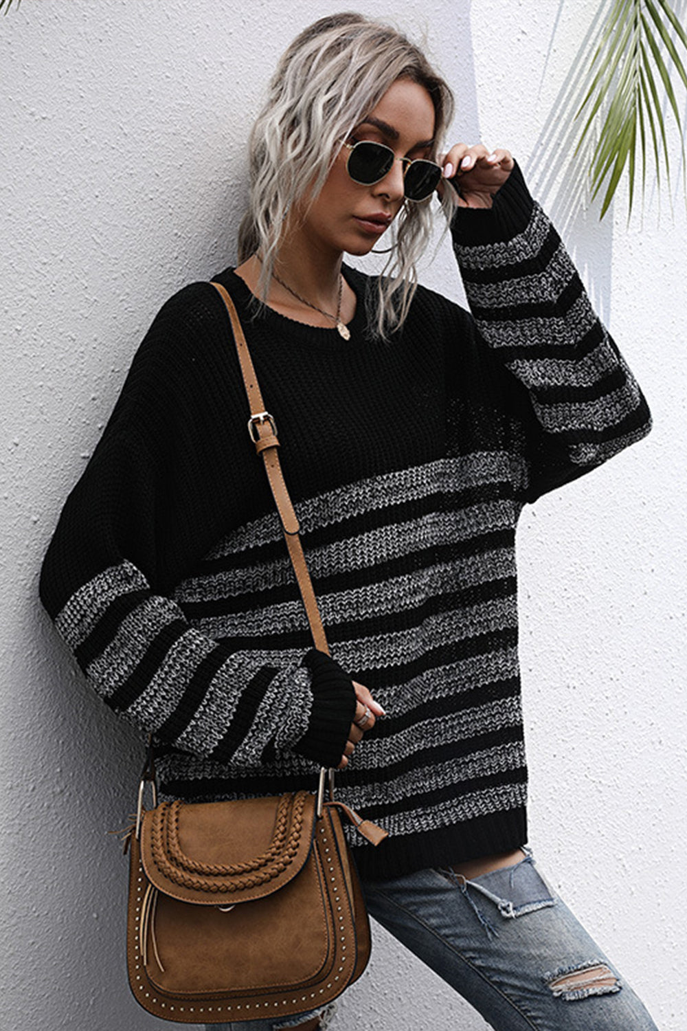 RadyRin Cozy Loose Long Sleeve Round Neck Sweater for Comfort