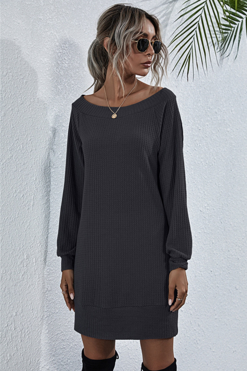 Off Shoulder Knitted Long Sleeve Dress - Fashionpara