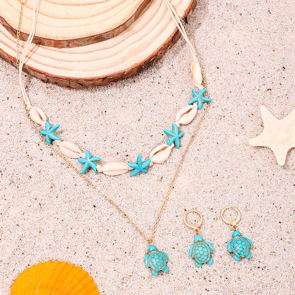 Starfish Shell Necklace and Earrings