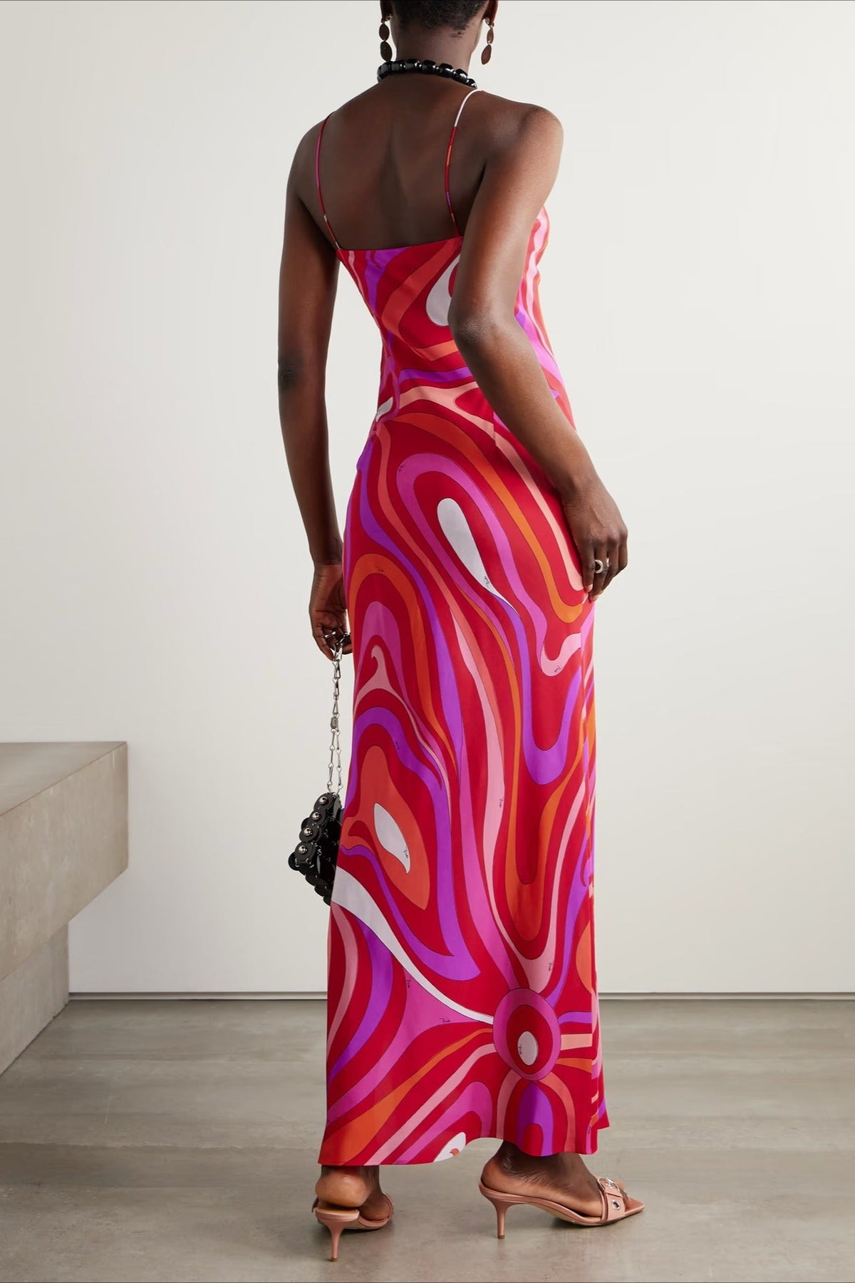 Swirl Print V-Neck Spaghetti Strap Slip Maxi Dress