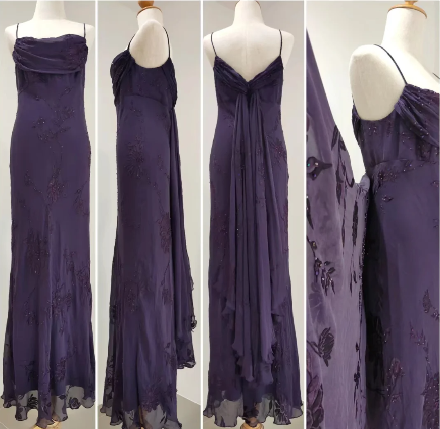 Elegant Deep Purple Mermaid Embroidered Chiffon Long Prom Dress Evening Dress P4217