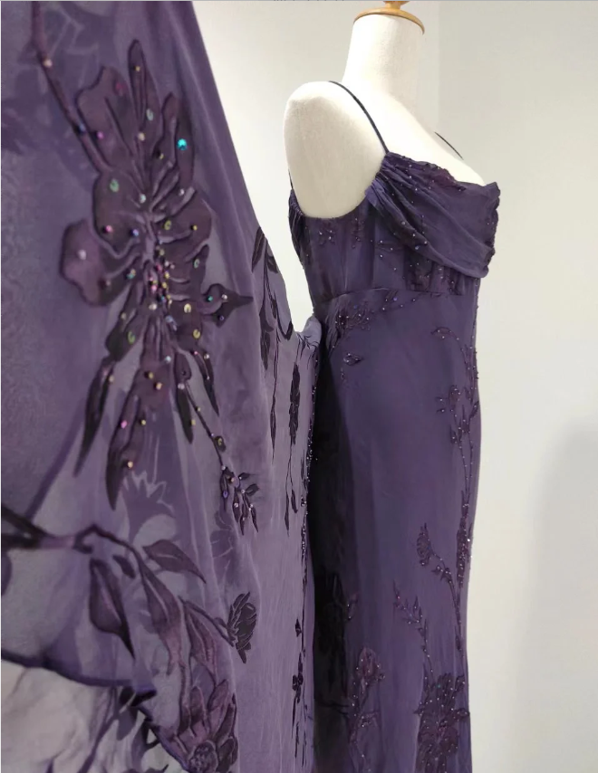 Elegant Deep Purple Mermaid Embroidered Chiffon Long Prom Dress Evening Dress P4217