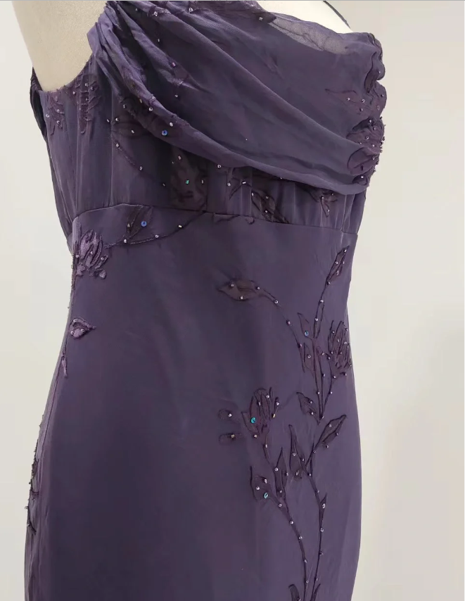 Elegant Deep Purple Mermaid Embroidered Chiffon Long Prom Dress Evening Dress P4217
