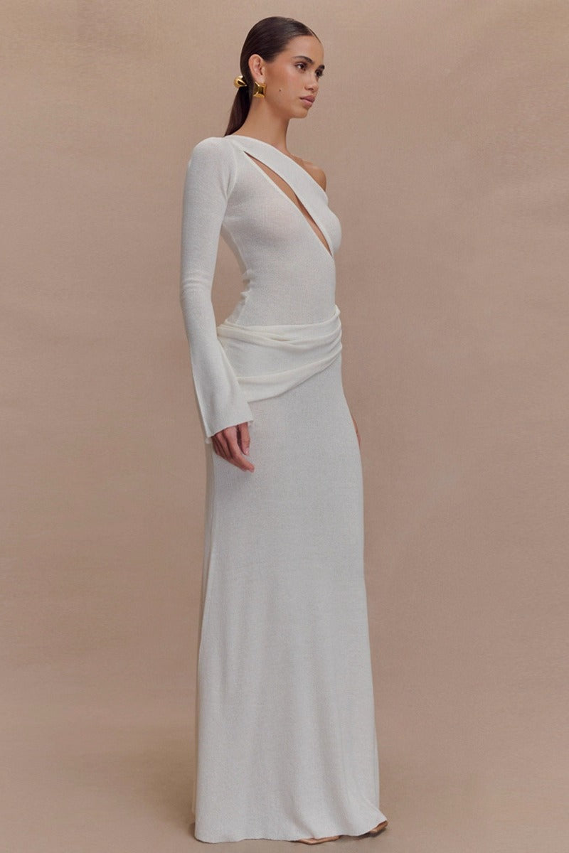 Knit One Shoulder Cut-Out Bodycon Maxi Dress