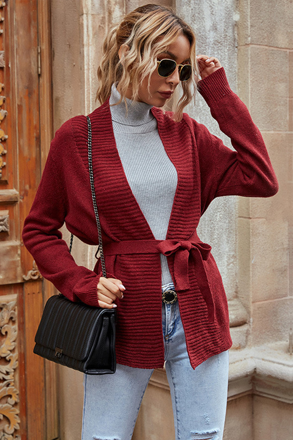 V-neck Loose Knit Sweater Coat for Cozy Chic Style
