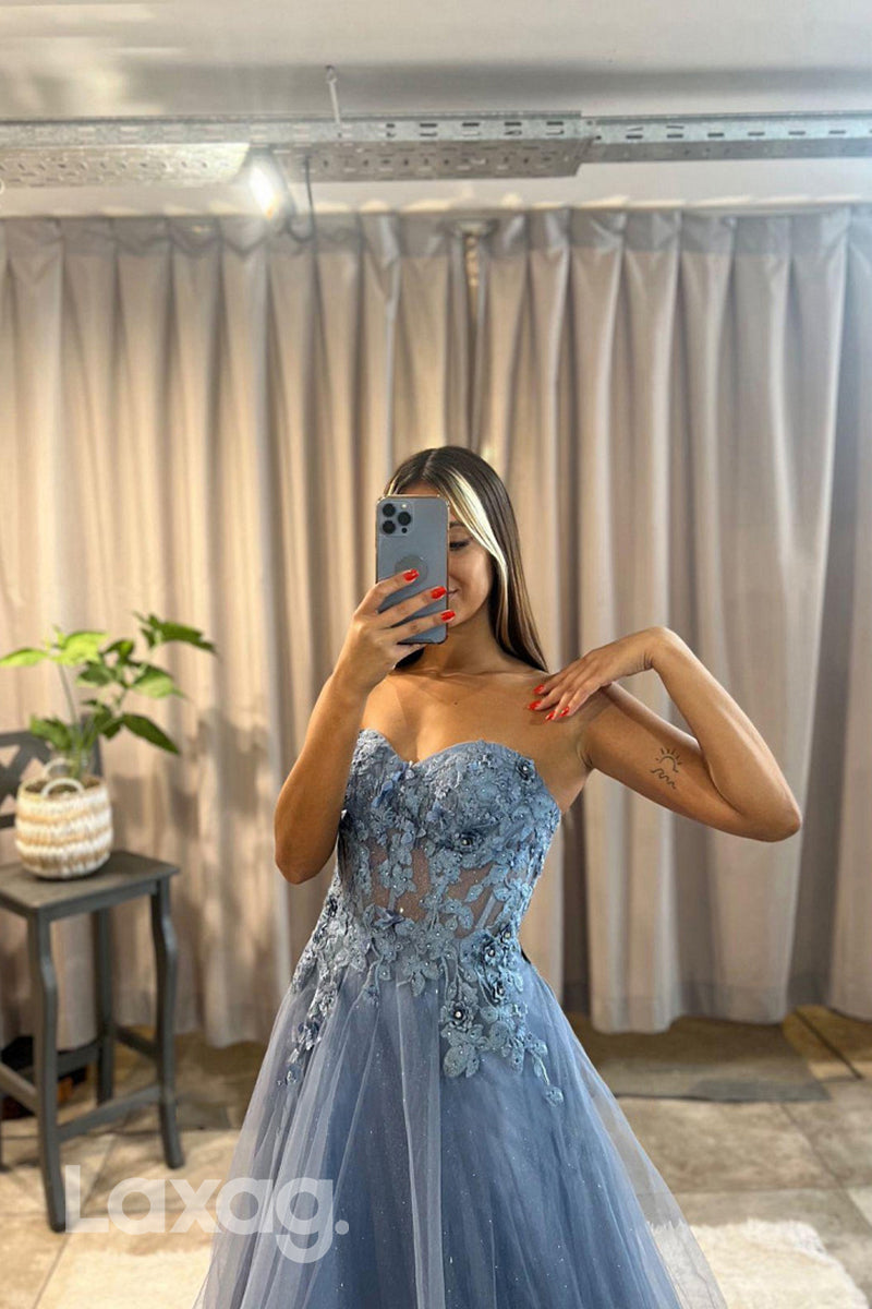 21739 - Sweetheart Appliques Beaded Tulle Long Prom Dress