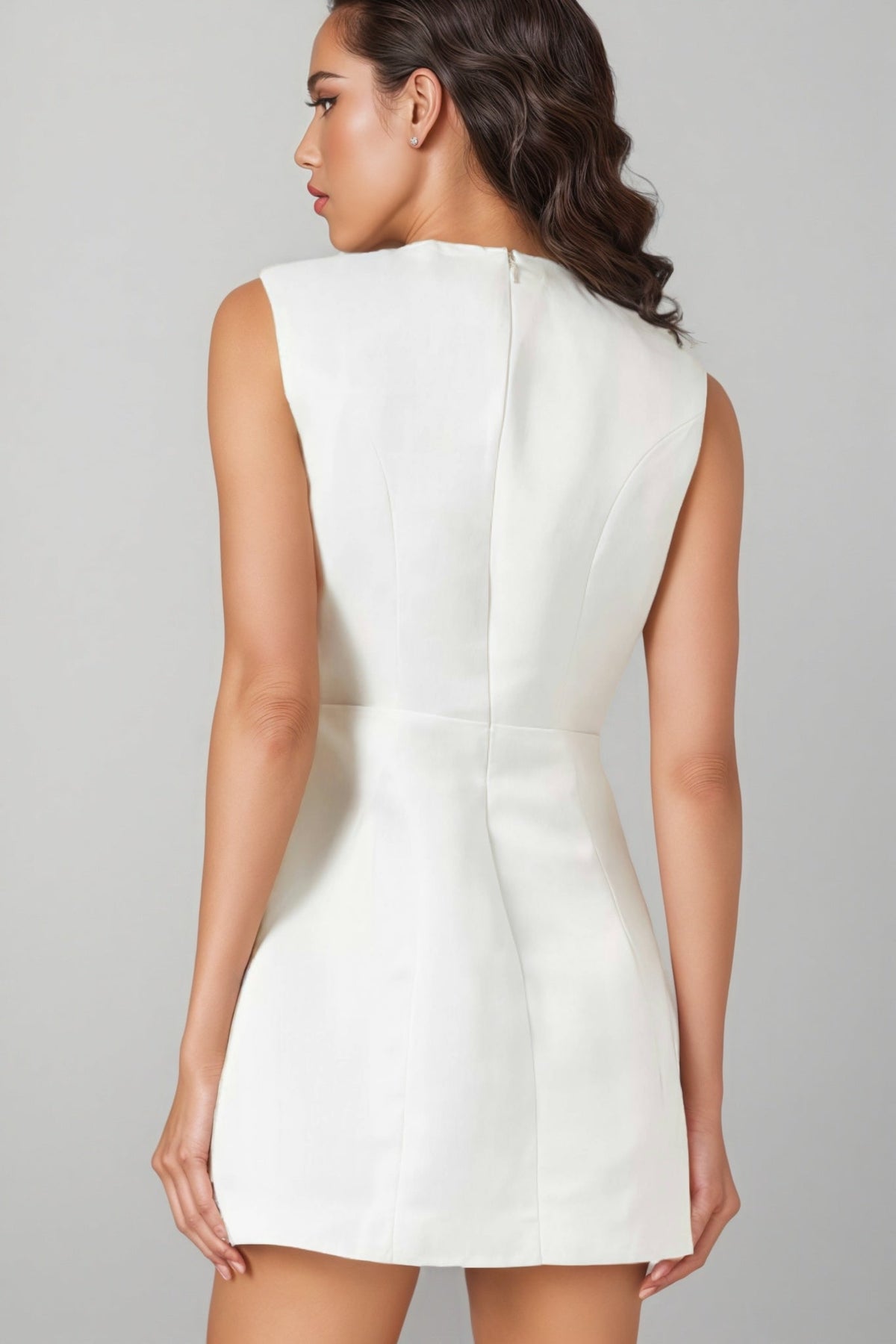 Metallic Floral Appliqué Crew Neck Sleeveless Fitted Mini Dress - View 3