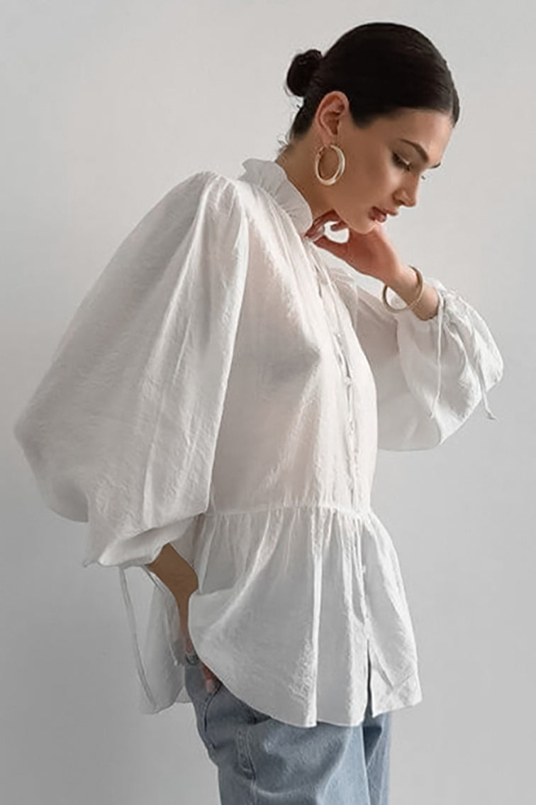 Sheer Puff Sleeve Tie Blouse - Fashionpara