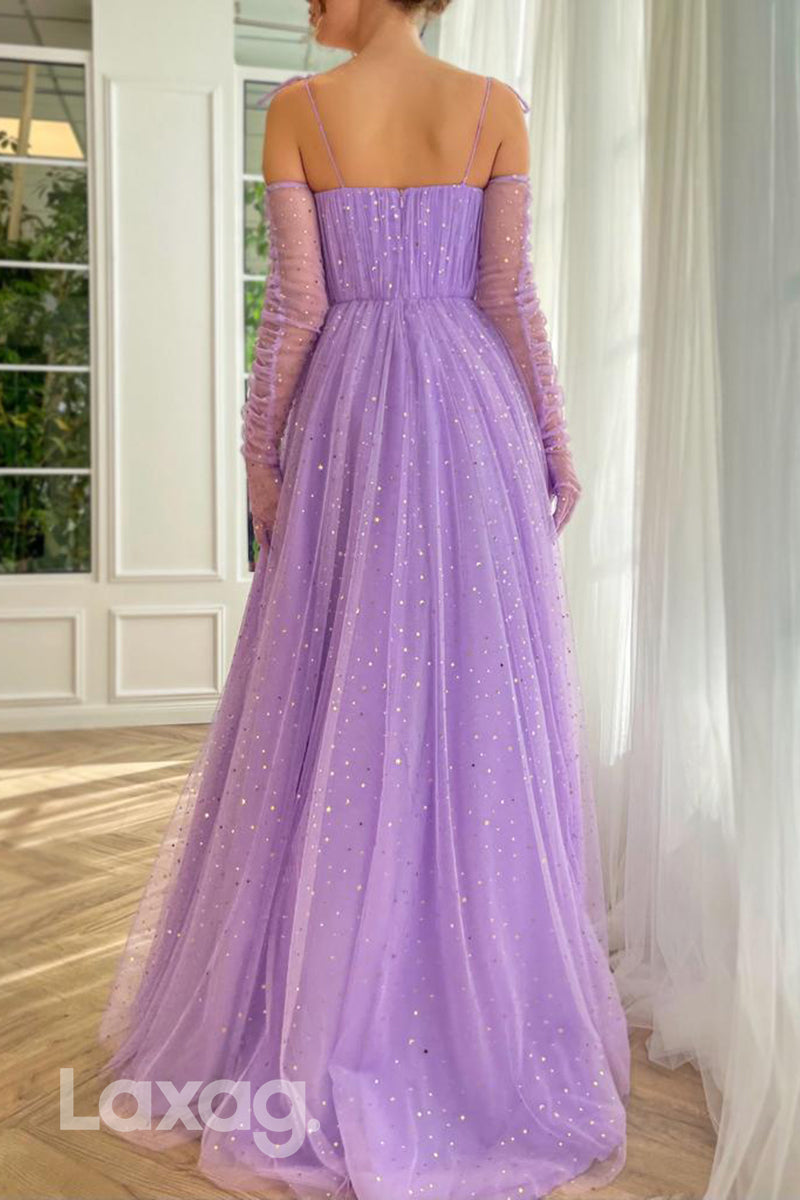 21779 - Spaghetti Straps Tulle Long Prom Dress With Gloves And Cloak