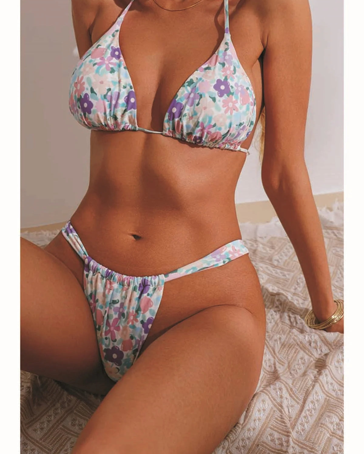 Crinkled Mid Waist Bikini Set - Fashionpara
