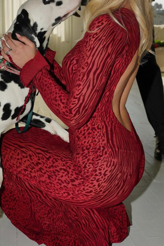 Animal Print Open Back Bodycon Mini Dress 6