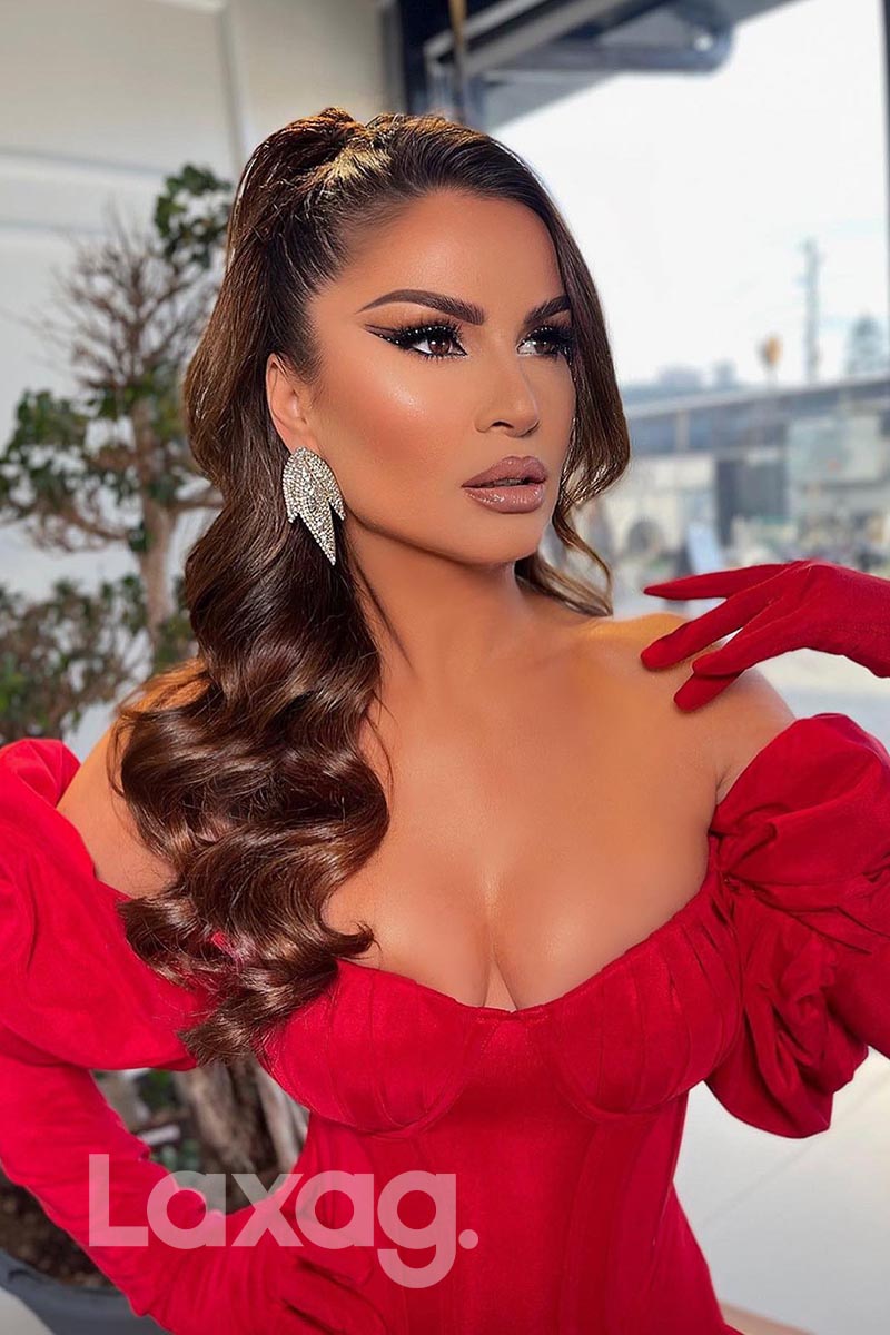 21879 - Off Shoulder Red Mermaid Prom Evening Dress with Gloves