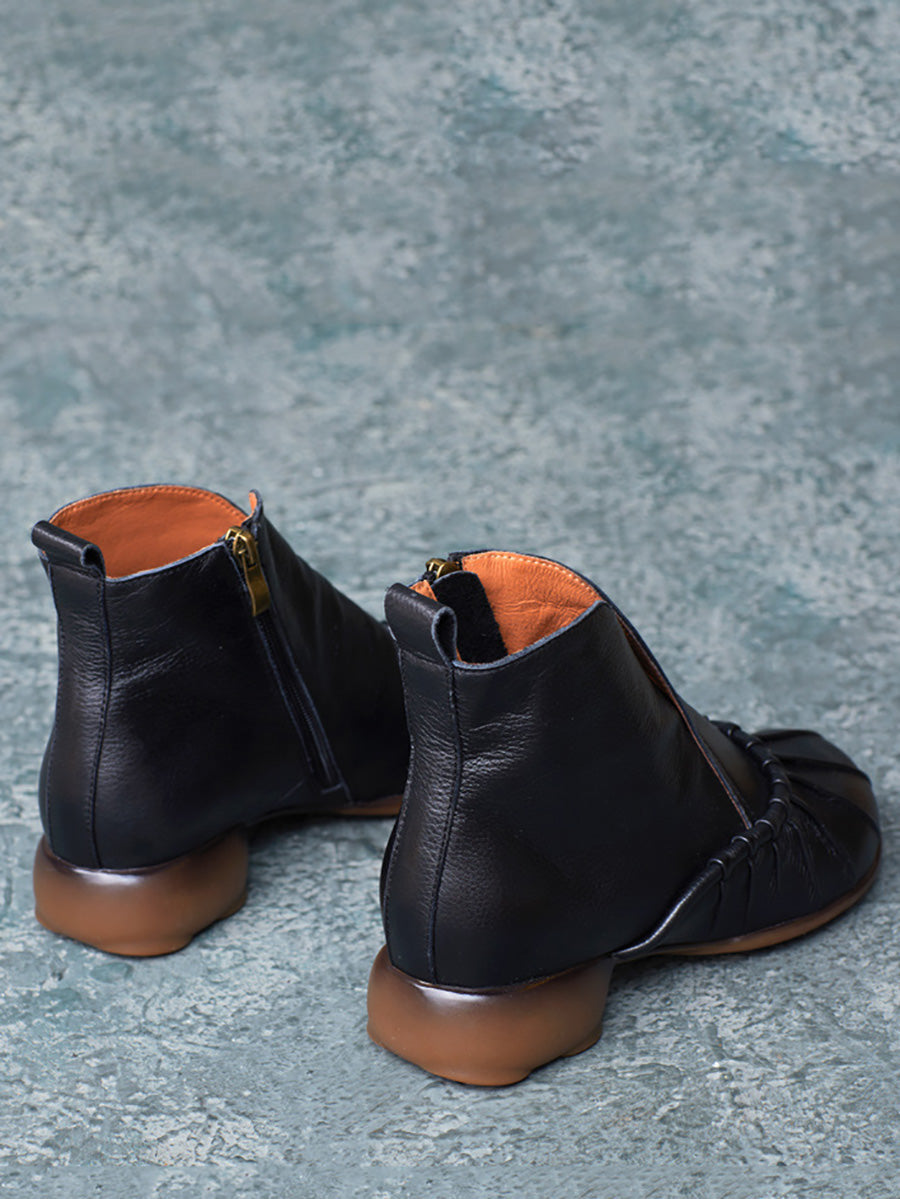Vintage Autumn Shirred Low Heel Ankle Boots