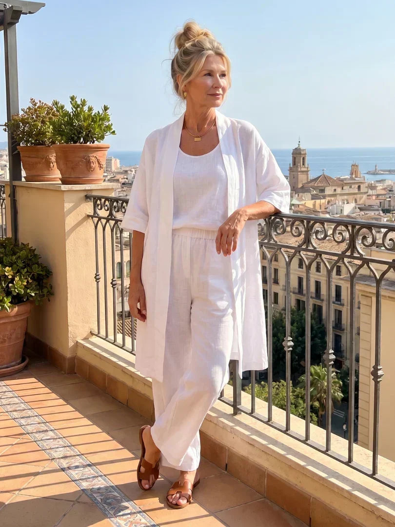 Sleeveless Tank Open Front Kimono and Wide Leg Pants Three Piece Set 16