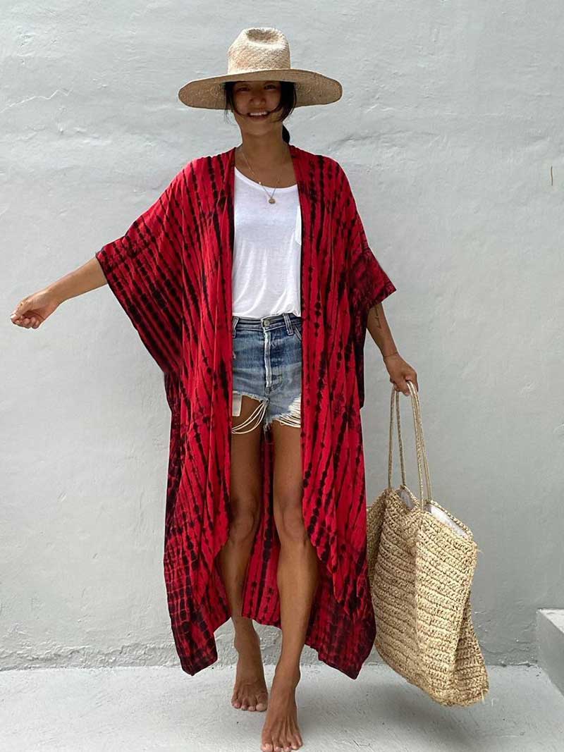 Tie-Dye Print Different Colors Rayon Long Length Gown Kimono Duster Robe - Fashionpara