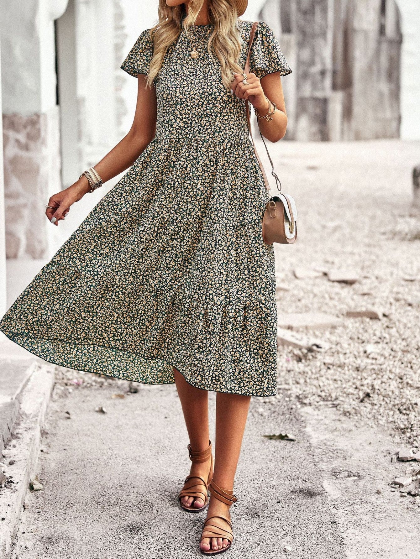 Black A Line Floral Long Boho Dress - Fashionpara