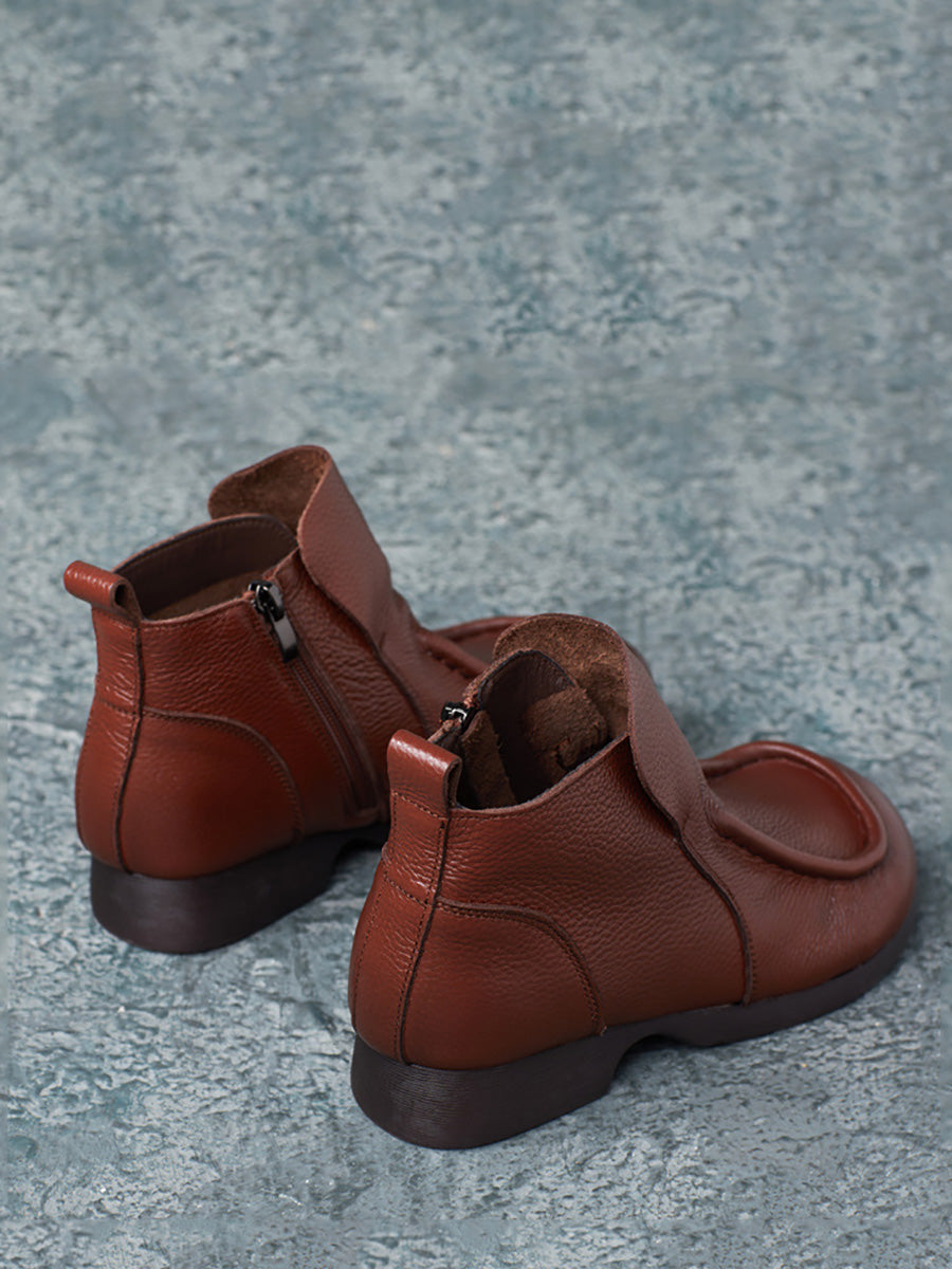 Autumn Soft Leather Zipper Low Heel Ankle Boots