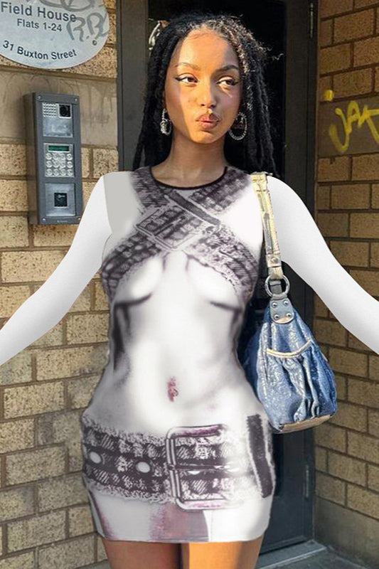 Casual Print Bodycon Mini Dress