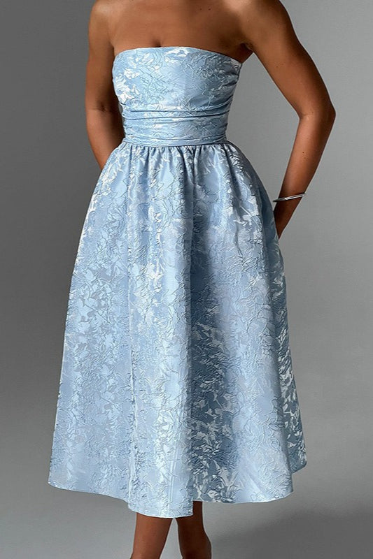 Jacquard Satin Bodycon Strapless Silk Dress