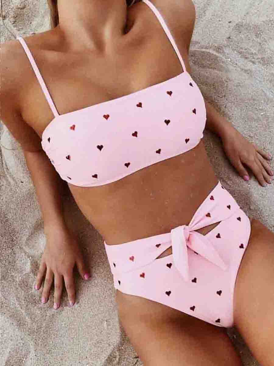 Little Red Heart Print Two pieces Swimsuit( 3 Colors) - Fashionpara