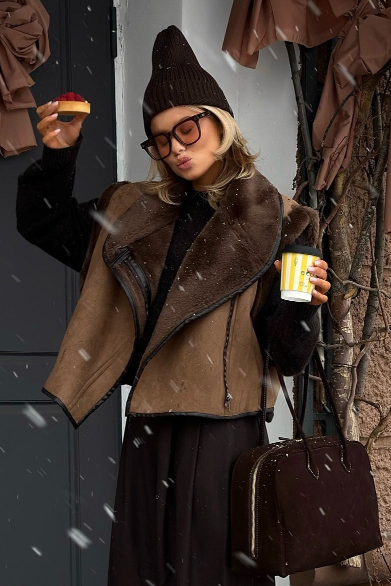 Brown Loose Fit Faux Fur Coat for Stylish Warmth