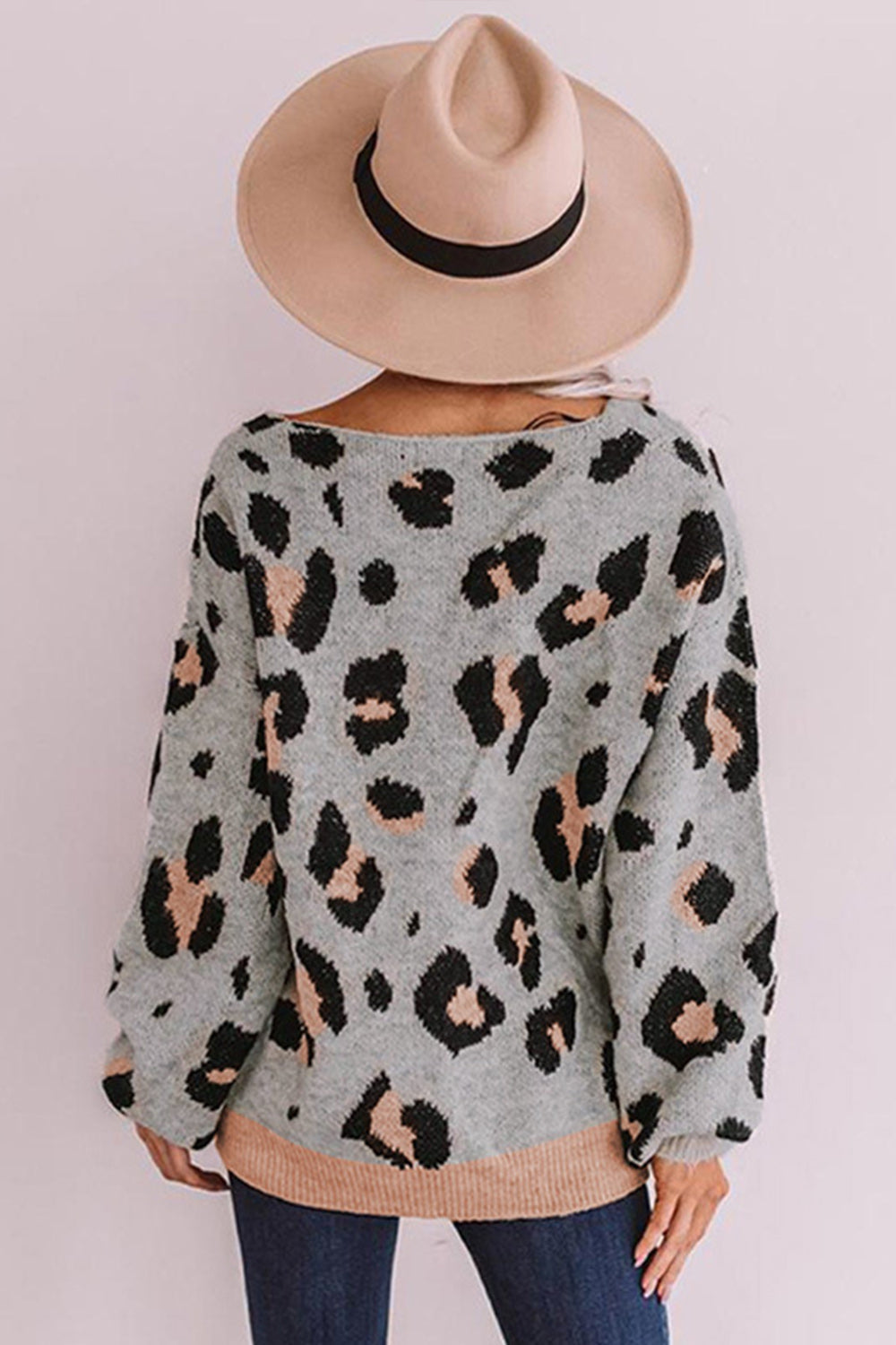 RadyRin One-Shoulder Loose Leopard Print Sweater