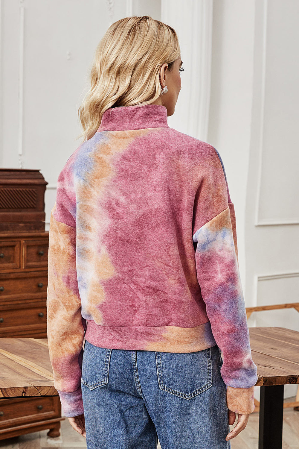 RadyRin Long-Sleeved High-Neck Tie-Dye Sweater for Elegance