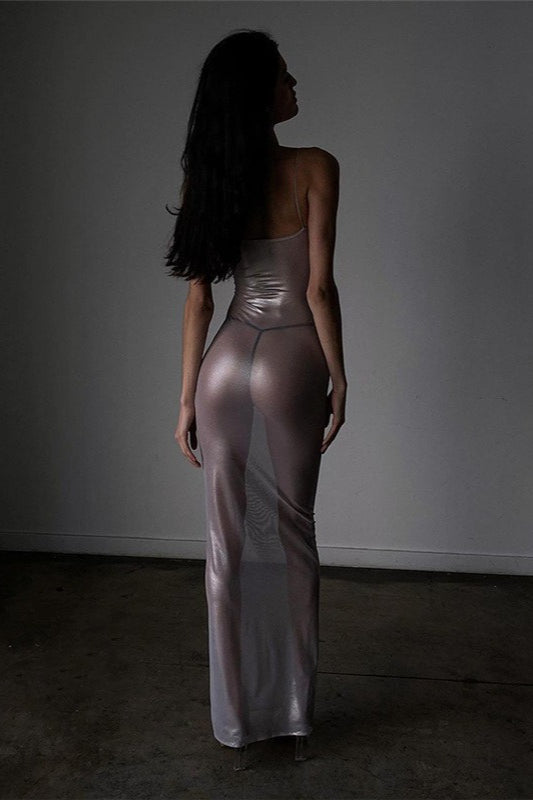 Sheer Metallic Slip Dress