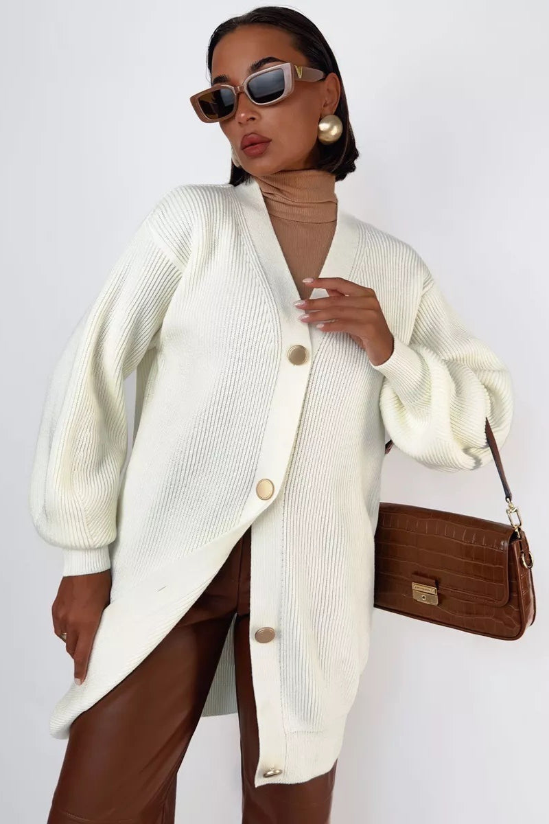 Elegant V-Neck Loose Fit Knit Cardigan for All Seasons