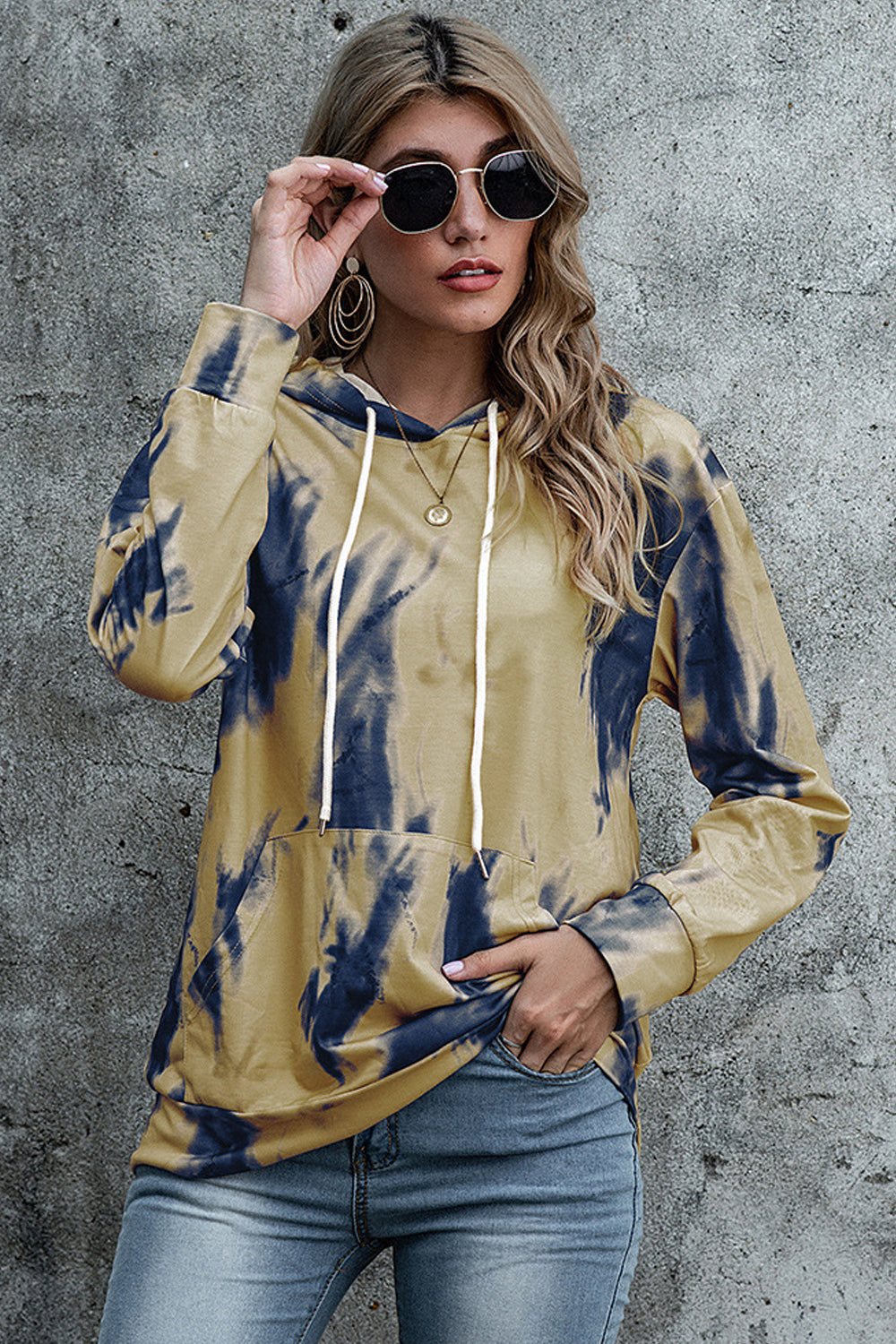 RadyRin Tie-Dyed Hooded Sweater with Drawstring Pocket