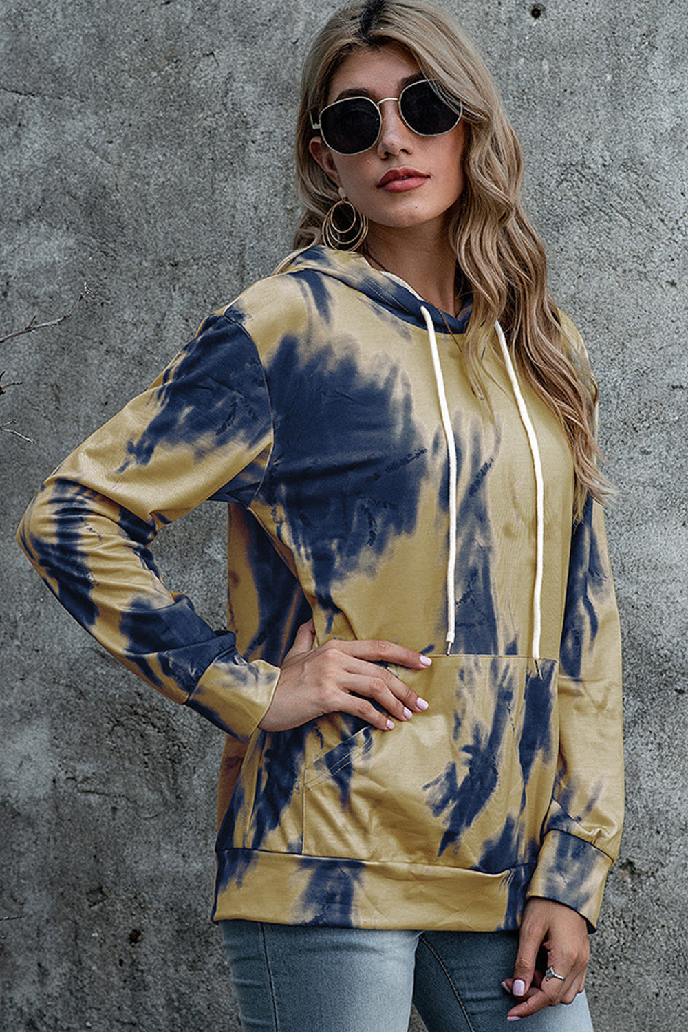 RadyRin Tie-Dyed Hooded Sweater with Drawstring Pocket