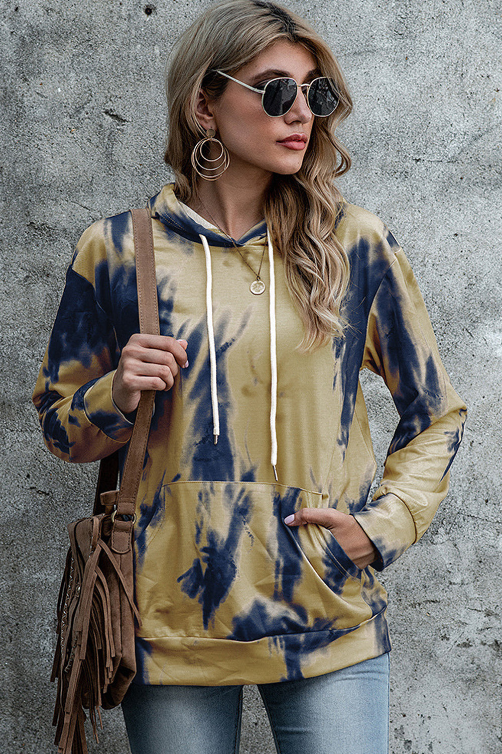 RadyRin Tie-Dyed Hooded Sweater with Drawstring Pocket