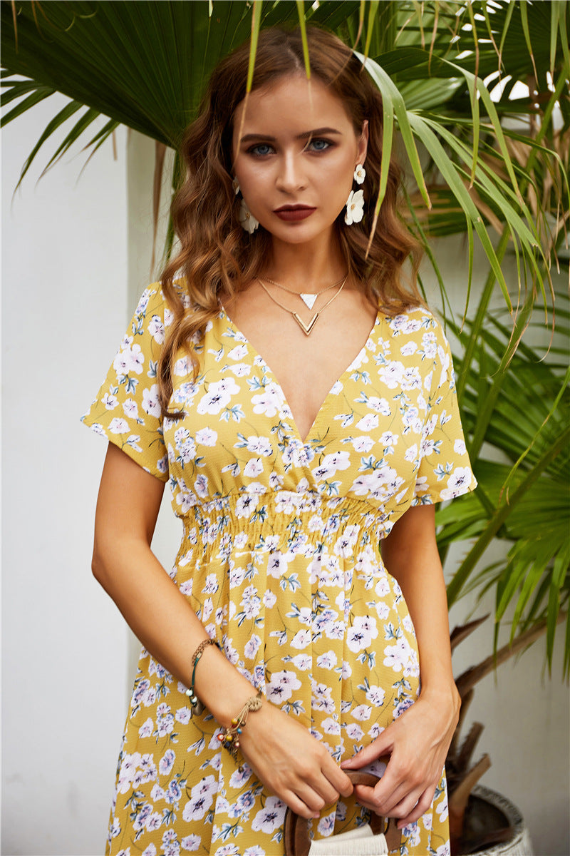 Floral Print V-Neck Flutter Sleeve Wrap Midi Dress