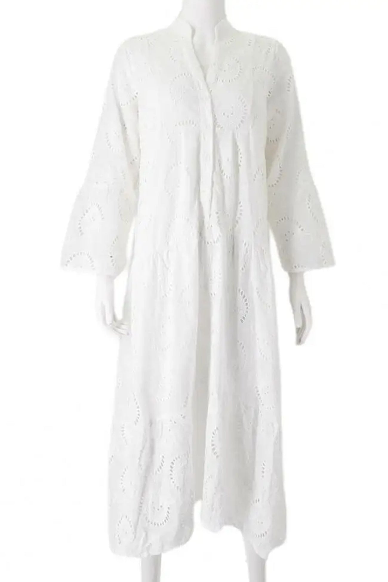 V Neck Flares Sleeve Embroidery Cotton Dress