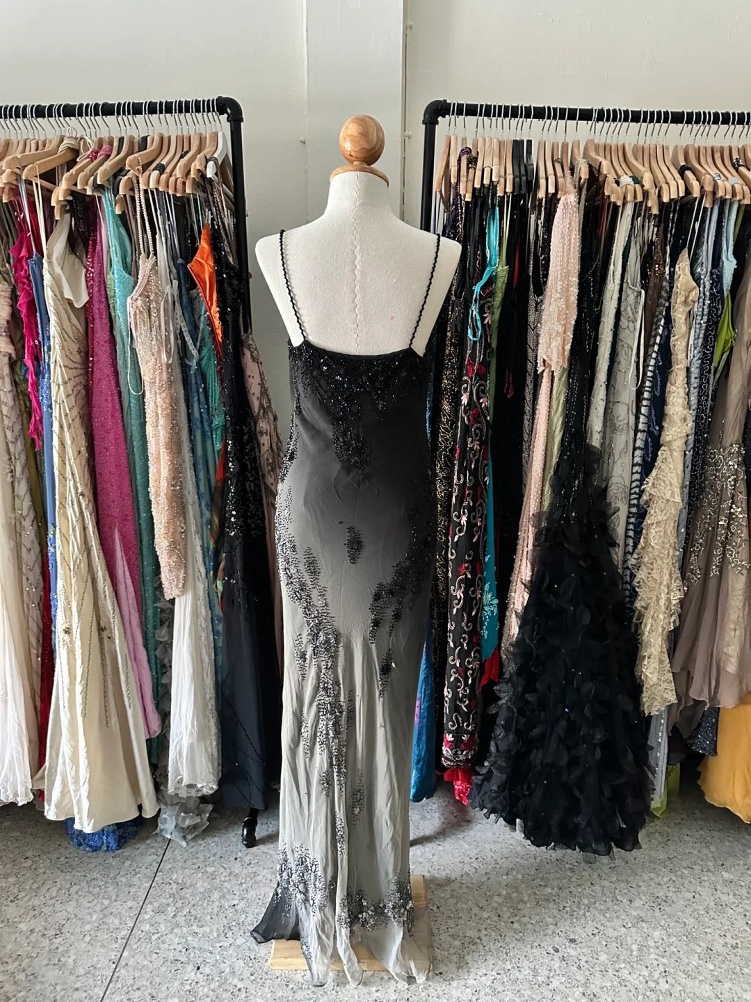 Gorgeous Black And Gray Gradient Beaded Chiffon Long Prom Dress Evening Dress P4223