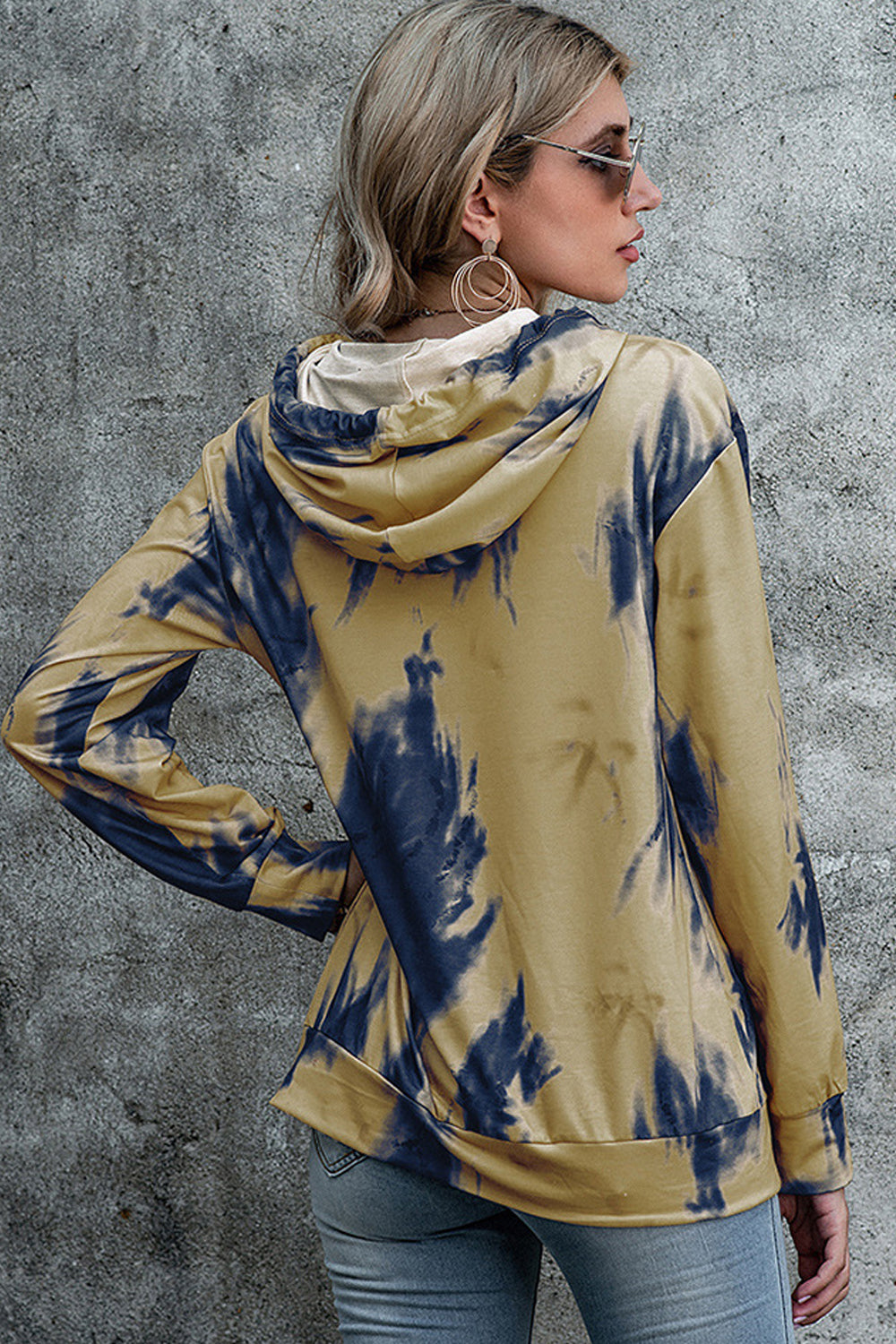 RadyRin Tie-Dyed Hooded Sweater with Drawstring Pocket