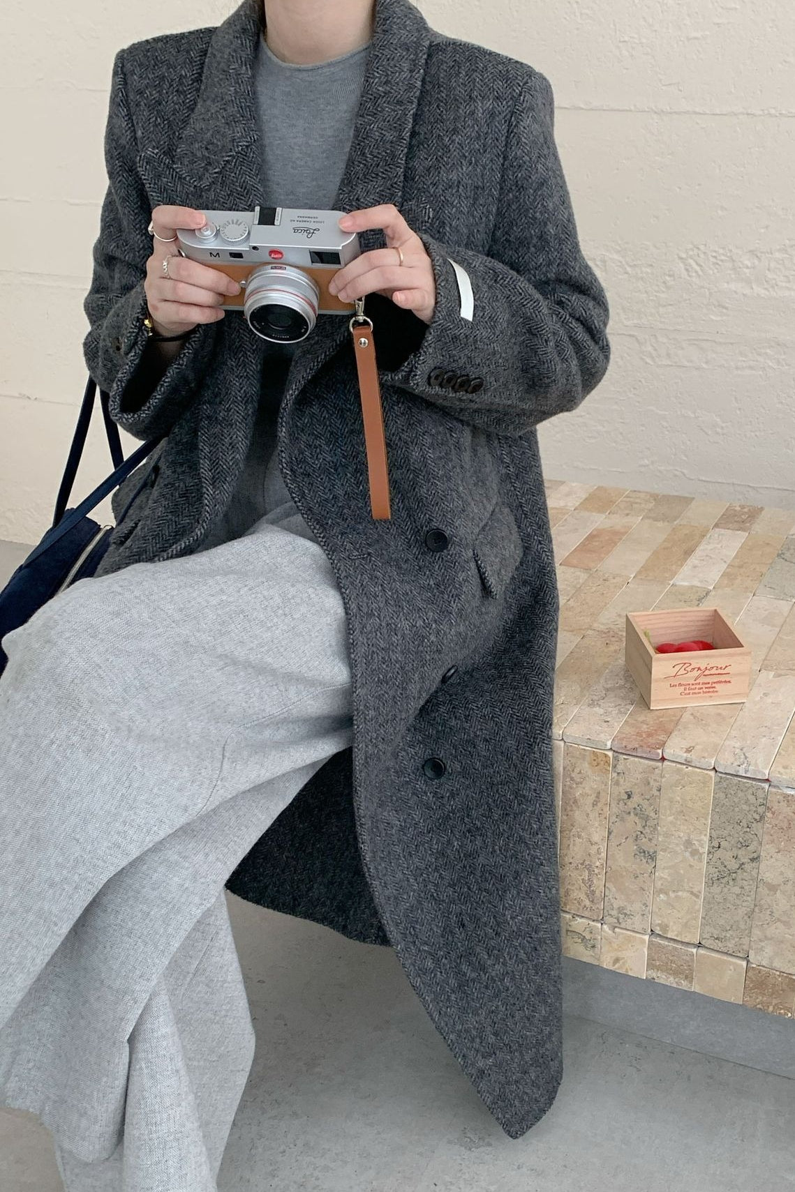 Double-Faced Wool Long Overcoat with Notched Lapel Design