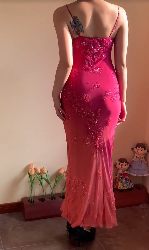 Gorgeous Rose Pink Halter V-neck Beaded Chiffon Long Prom Dress Evening Dress P4227