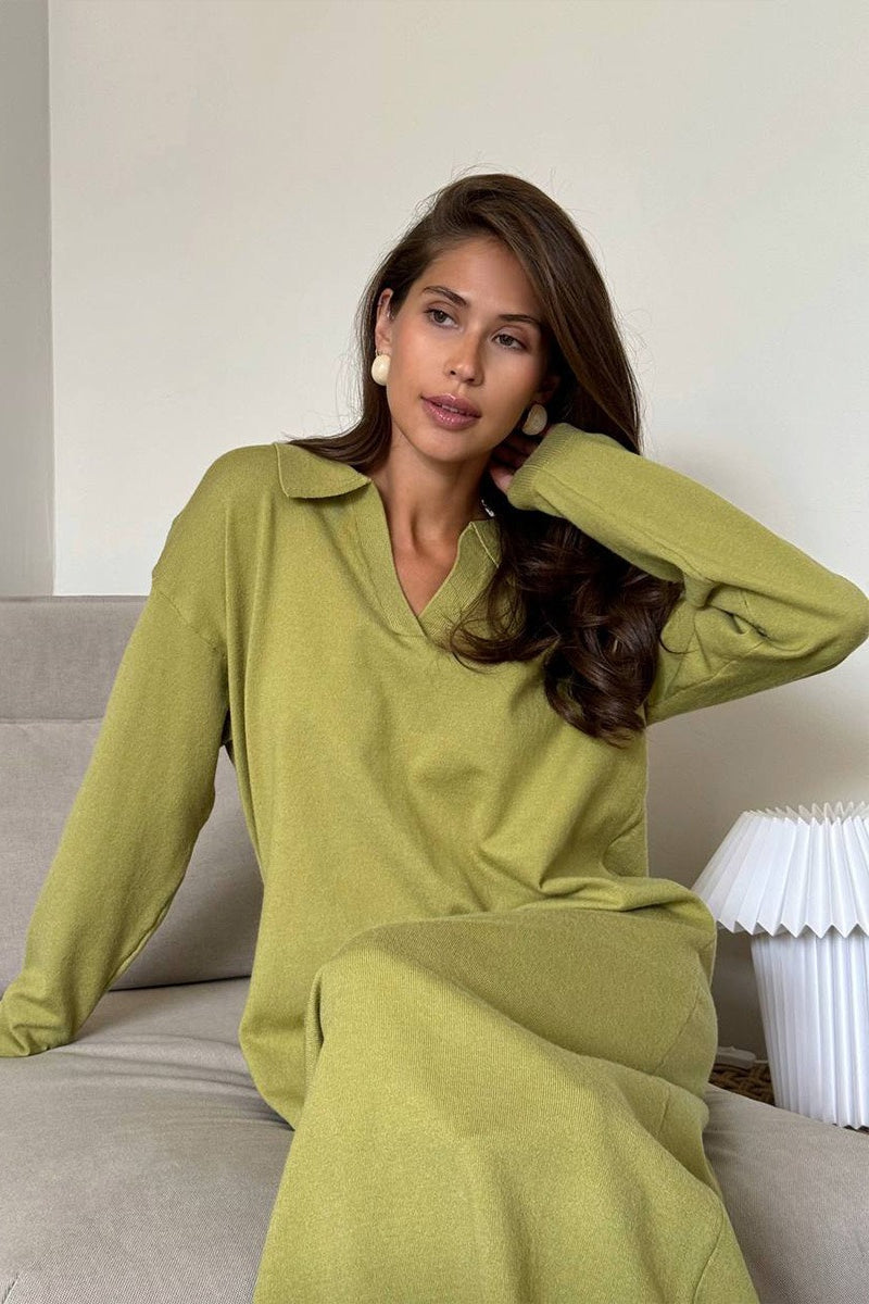 Vintage Red Polo Neck Knit Midi Dress