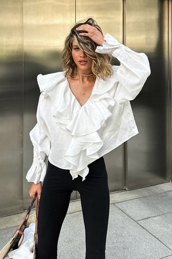 Unique Drop Sleeve Linen Blouse